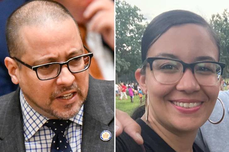Split screen image of state Sen. Gustavo Rivera (left) who is running against challenger Miguelina Camilo (right) for the Democratic primary for the 33rd Senate District seat.